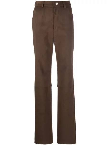 Pantaloni Nanushka din piele de căprioară maro