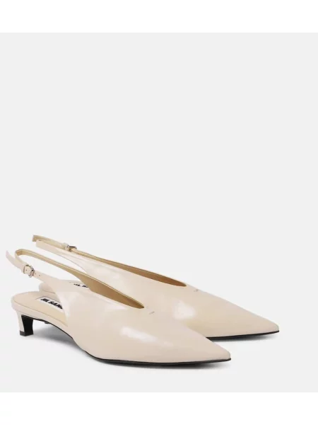 Pantofi cu toc Jil Sander din piele slingback alb