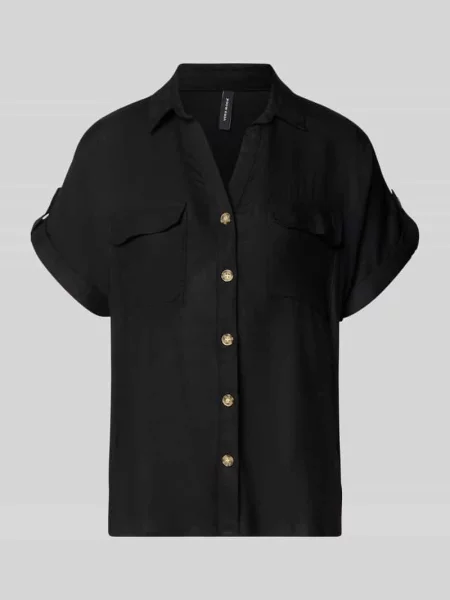 Bluzka koszulowa o kroju regular fit z na piersi model ‘BUMPY’ Vero Moda czarna
