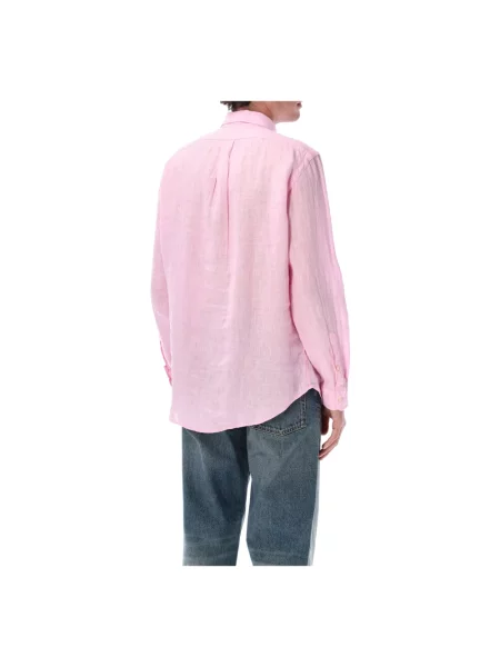 Lniana długa koszula Polo Ralph Lauren z długim rękawem różowa