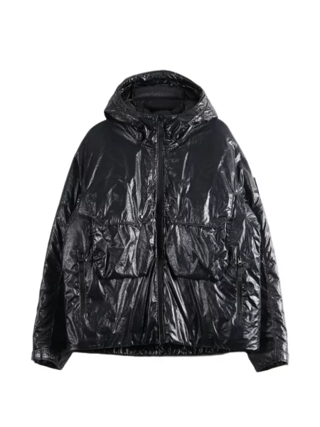 Πουπουλένιο μπουφάν Stone Island με κουκούλα πέτρες μαύρο