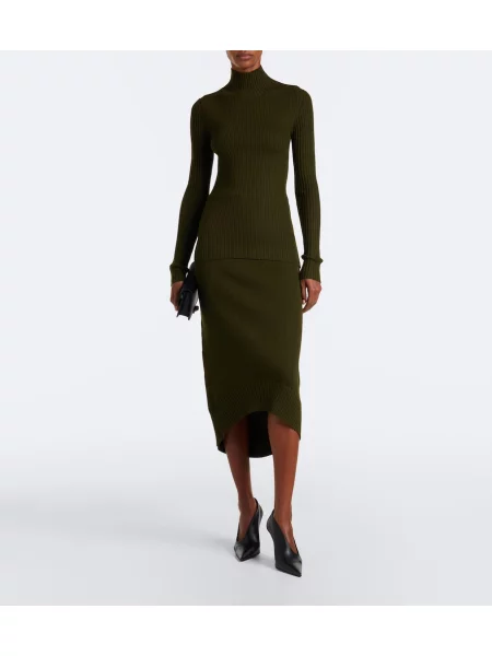 Fustă midi Victoria Beckham de lână verde