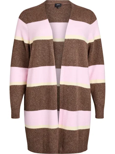 Zizzi Geacă tricotată Casunny castaniu / deschis / roz pudră galben