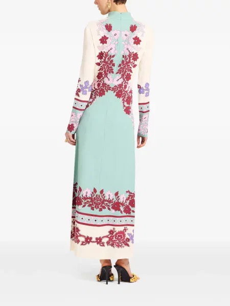 Rochie maxi La Doublej cu model floral de costum verde