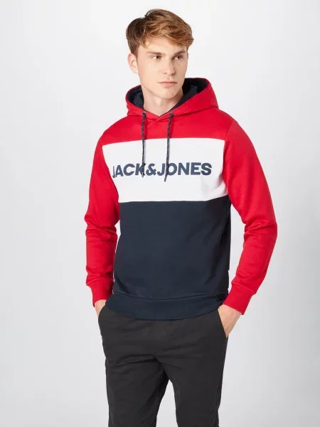 JACK & JONES Mikina tmavomodrá / červená / biela