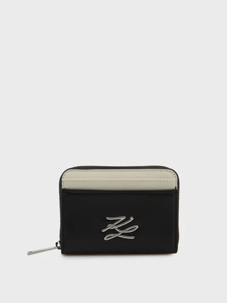 Кожаный кошелек Karl Lagerfeld с автографом черный
