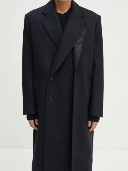 Вовняне пальто Y/Project DOUBLE FRONT COAT перехідне двобортне синій