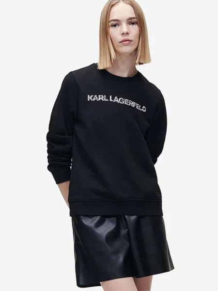 Μπλούζα Karl Lagerfeld Elongated Logo Zebra Sweat μαύρο