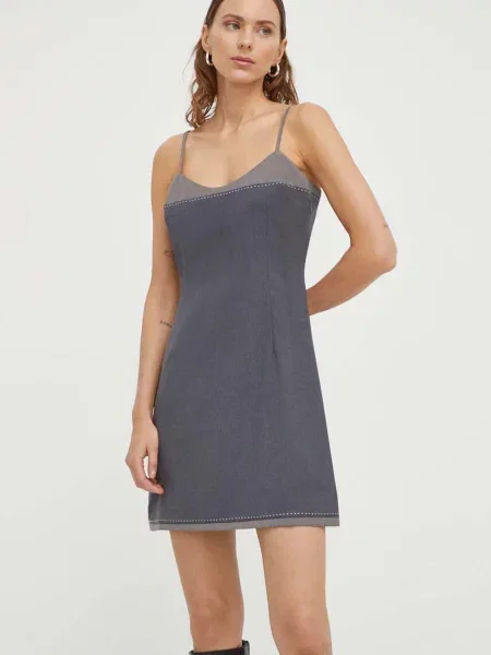 Remain rochie din amestec de lana mini drept gri