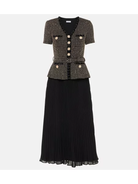 Midi obleka Self-portrait iz šifona črna