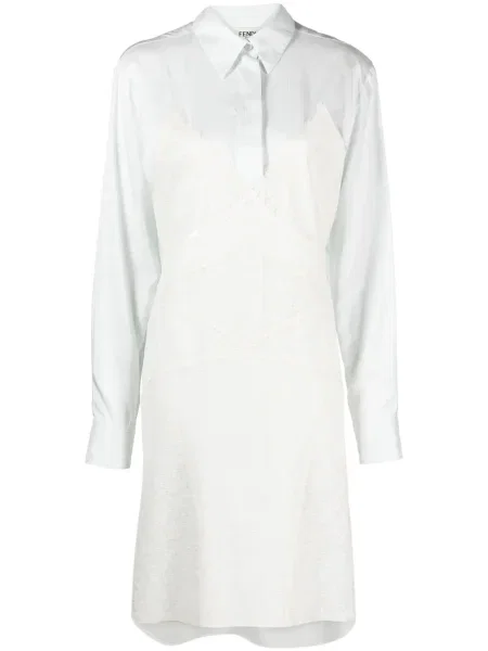 Rochie tip cămașă Fendi de mătase alb