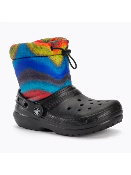 Детски ботуши за сняг Crocs Classic Lined Spray Dye Boot Kids black/multi черно