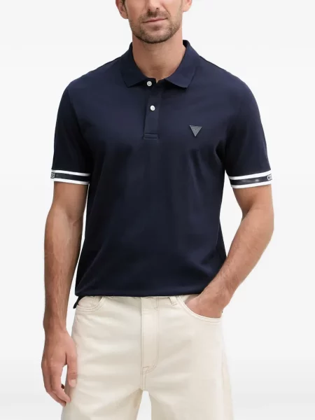 Tricou polo Guess cu dungi cu autograf albastru