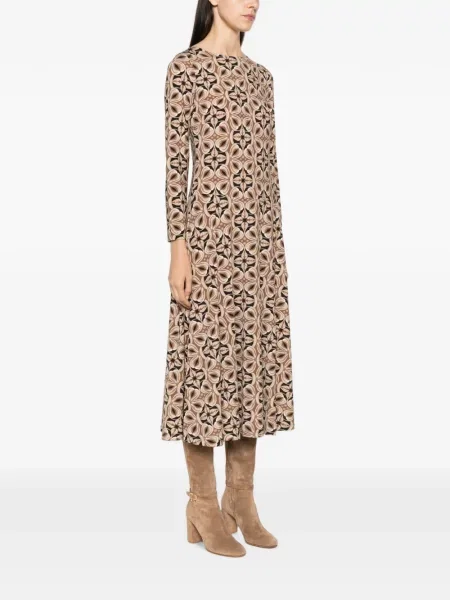Rochie midi Siyu cu imagine cu imprimeu geometric maro