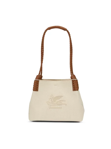 Haftowana torebka Etro skórzana beżowa