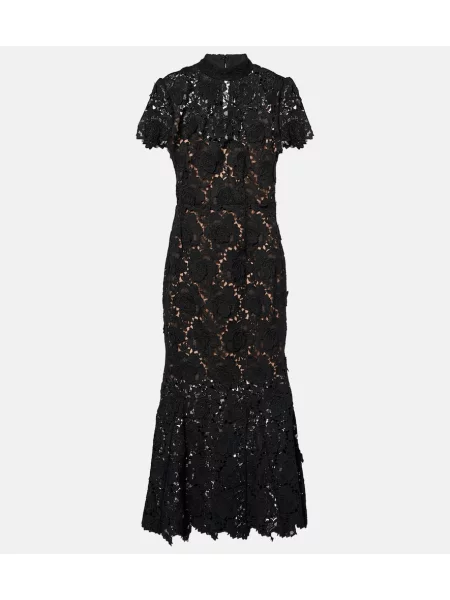 Rochie maxi Self-portrait cu model floral din dantelă de costum negru