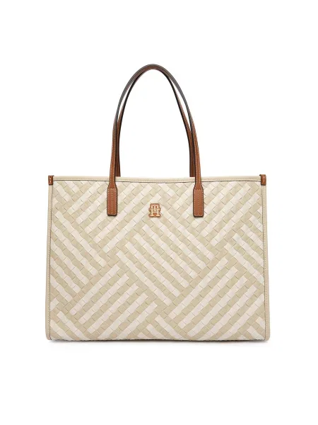 Tommy Hilfiger Geantă shopper TH CITY cu adaos de piele alb