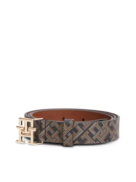 TOMMY HILFIGER Curea maro deschis / negru alb