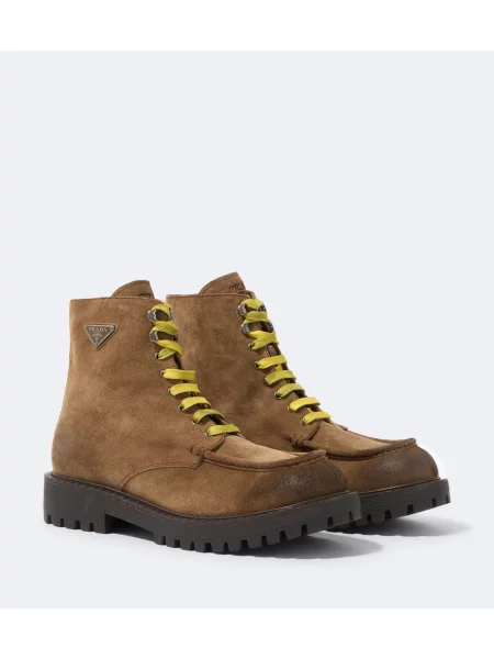 Botine Prada din piele de căprioară maro