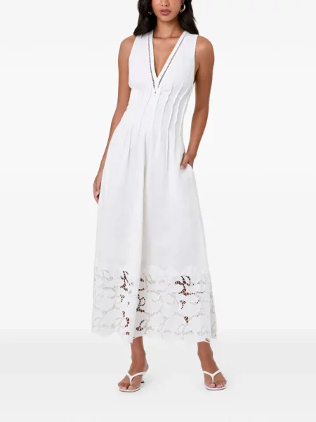 Rochie midi Nicholas cu broderie fără mâneci alb