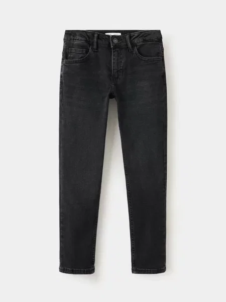 Jeansy slim fit z bawełny black denim Dzieci 9 MANGO KIDS czarne
