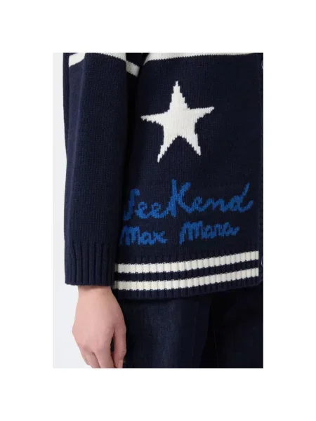 Weekend Max Mara sweter z czystej wełny Kobiety wełna ze strzyży niebieski S beżowy