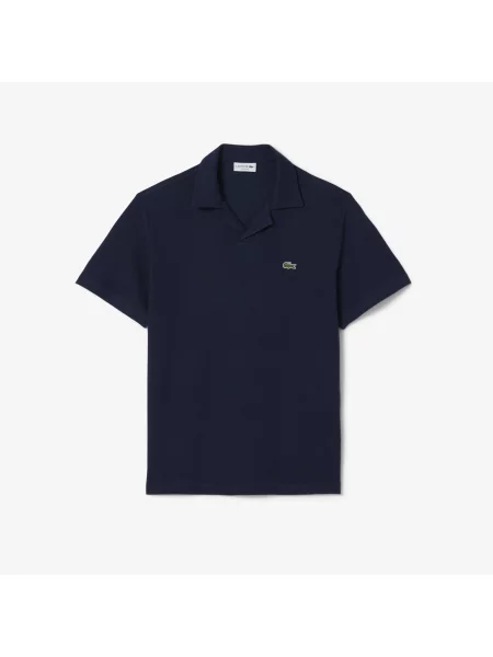 Lacoste Bawełniano-Lniana Koszulka Polo O Kroju Classic Fit granatowy