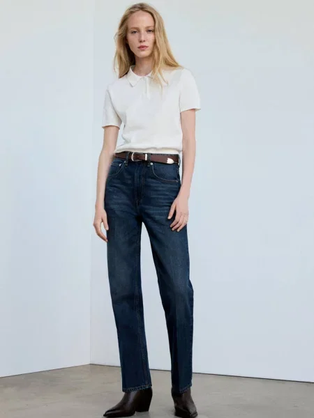 Sweter z bawełny z kołnierzykiem polo Kobieta XL MANGO biały