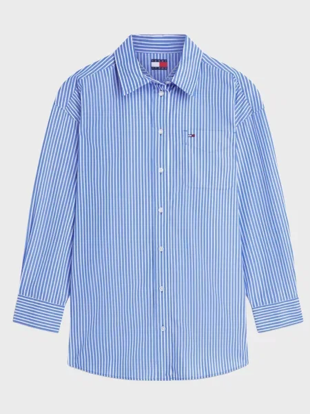 Джинсовая рубашка Tommy Jeans в полоску голубая