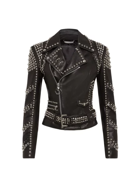 Kurtka skórzana Philipp Plein z ćwiekami czarna