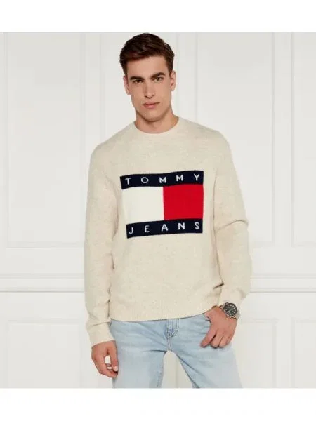 Tommy Jeans Pulover cu adaos de lână bej
