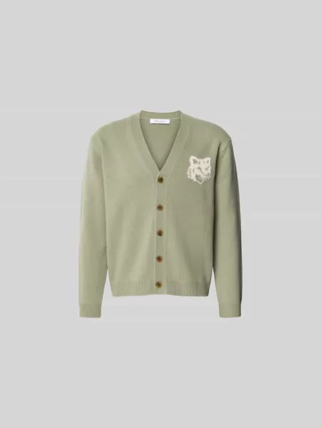 Kurtka z dzianiny z listwą guzikową Maison Kitsune oliwkowa