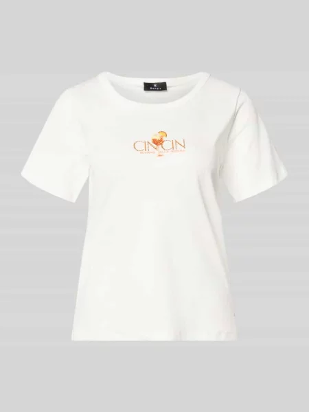 T-shirt z nadrukiem z motywem i obszyciem z kamieni stras Monari biała