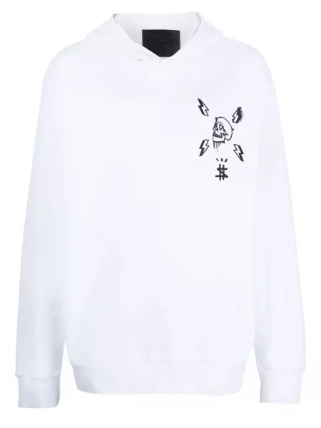 Hanorac cu glugă Philipp Plein cu imagine alb