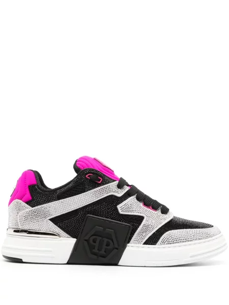 Sneakerși Philipp Plein cu șireturi din dantelă de cristal negru