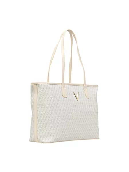 Lniana shopperka Valentino Bags beżowa