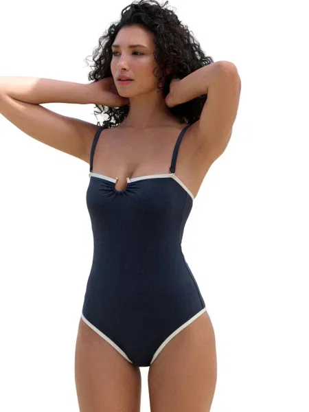 Mint Velvet Costum de baie modelator bleumarin / murdar alb