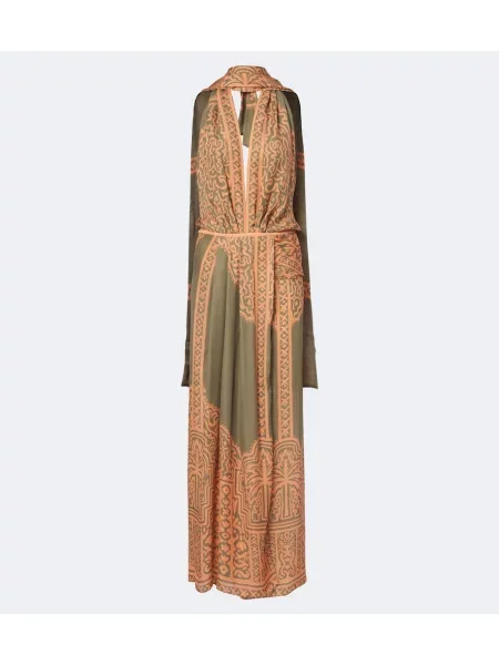 Rochie maxi Johanna Ortiz de mătase cu imagine verde