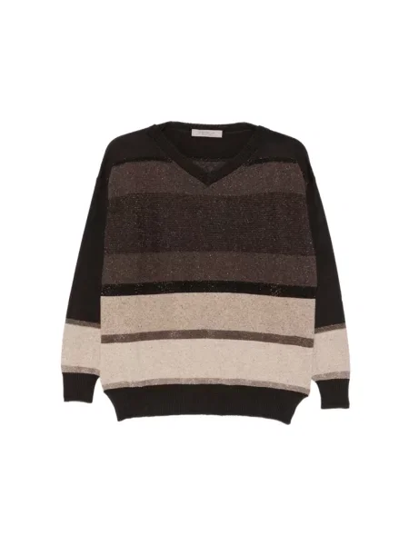 Sweter D.exterior w paski z paskiem brązowy