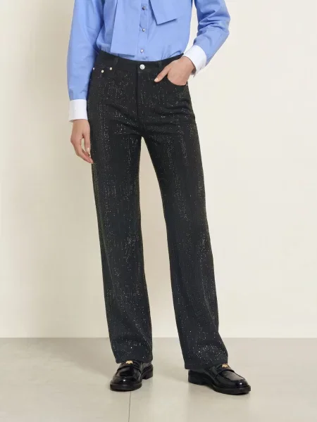 Maje Jeansy Wide Leg Z Ozdobnymi Kamyczkami schwarz czarne