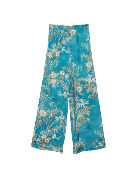 Pantaloni palazzo Forte_forte de mătase cu model floral cu imagine albastru