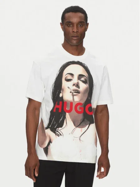 HUGO Tricou Duwedie bej / roșu / negru alb