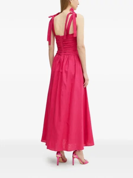 Rochie maxi Bardot de costum roz
