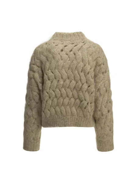 Sweter Brunello Cucinelli wełniany z nadrukiem beżowy