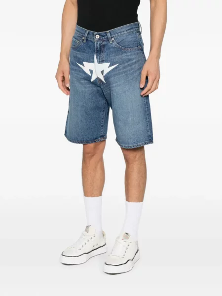 Pantaloni scurți din denim A Bathing Ape® cu imagine albastru