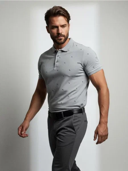 Sinsay Koszulka polo z nadrukiem all over szary