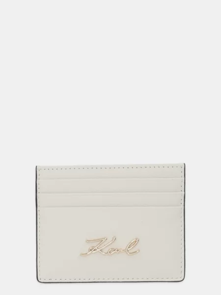 Usnjen etui za kartice Karl Lagerfeld K/SIGNATURE bela