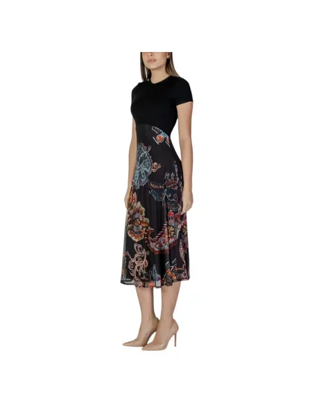 Desigual sukienka PAISLEY MESH_LACROIX midi rozkloszowana czarny