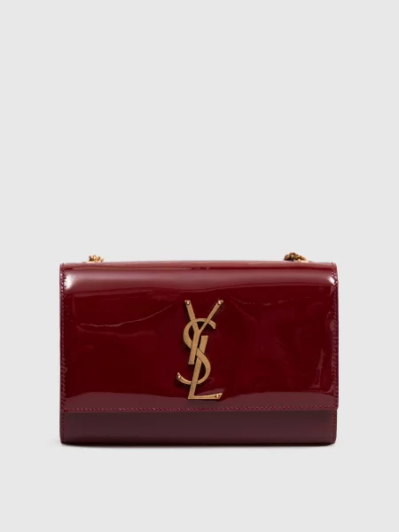 Бордова шкіряна лакована сумка Kate Saint Laurent