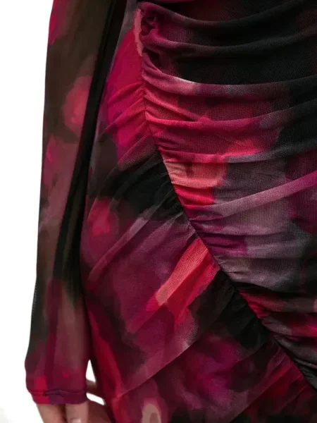 Rochie midi Dkny cu model floral cu imagine până la genunchi negru